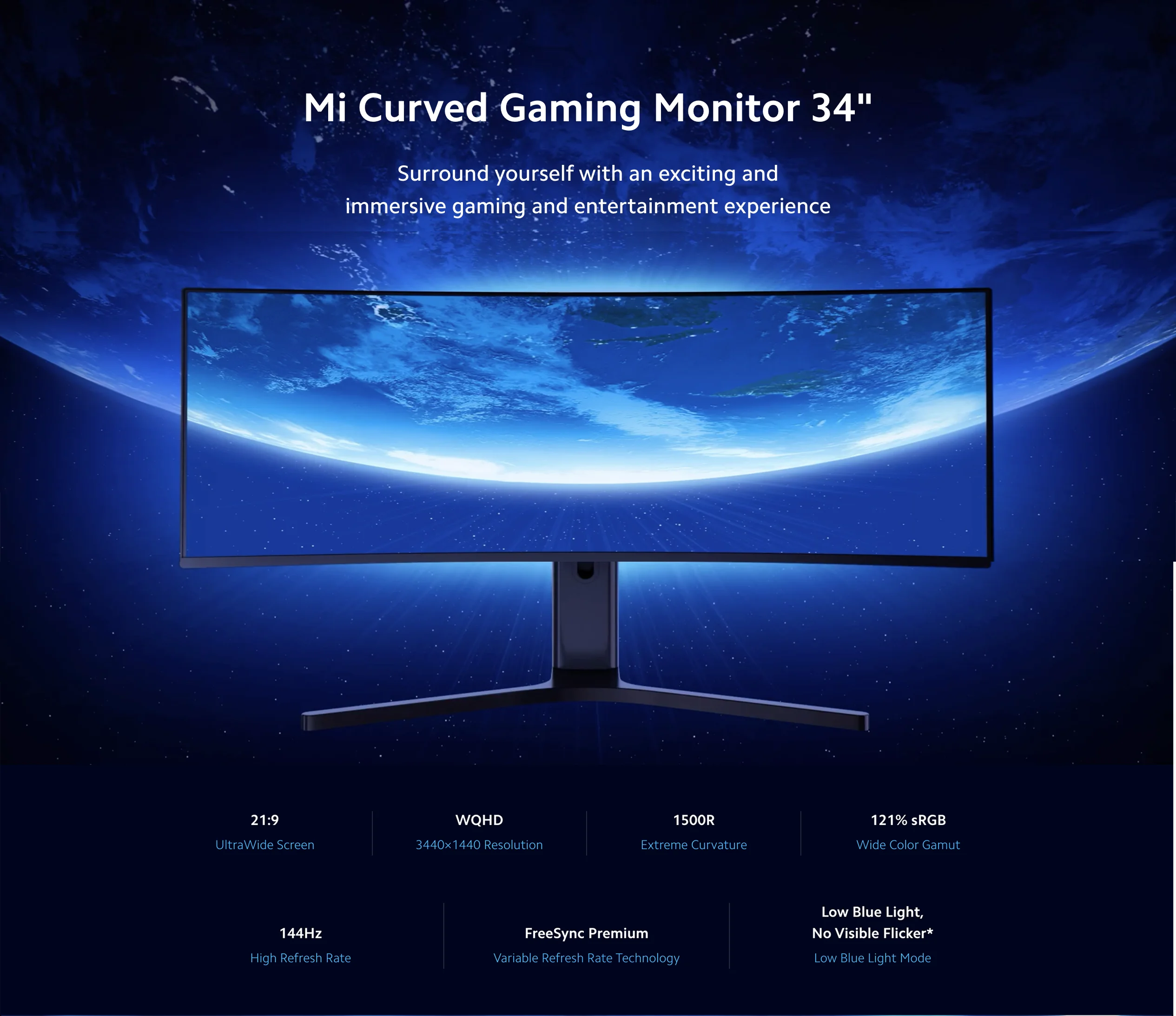 original mi High Quality cheap Curved  PC Monitor Desktop Computer Gaming Mi Curved Gaming Monitor 34"
