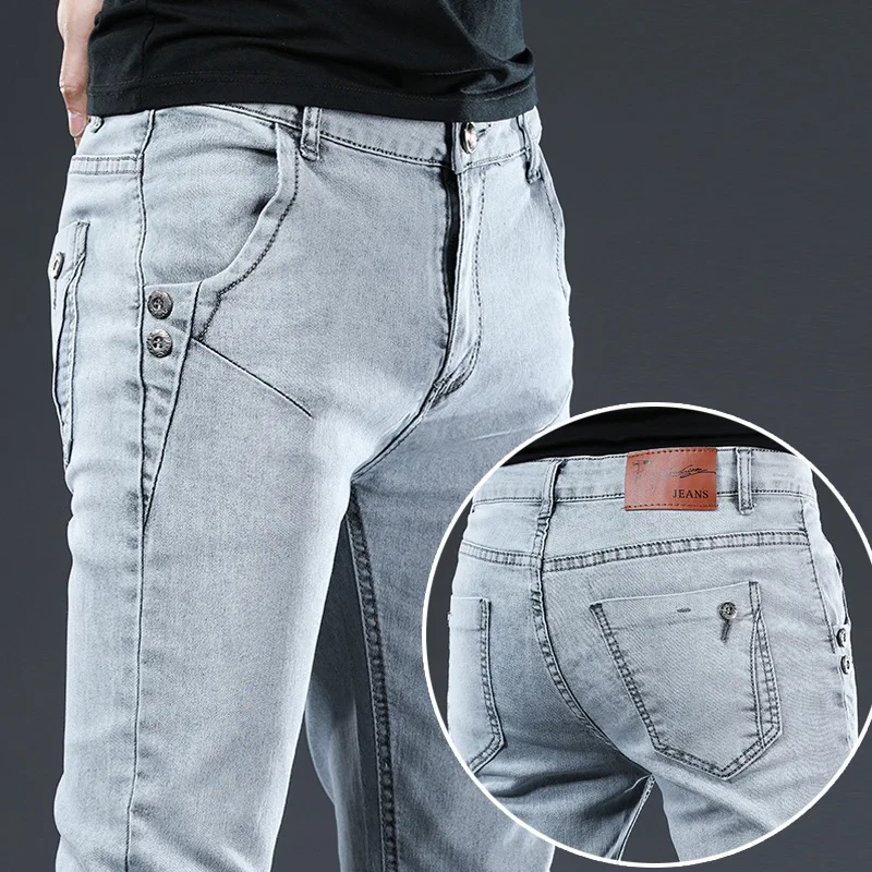

Brand 2021 New Arrivals Jeans Men Quality Casual Male Denim Pants Straight Slim Fit Dark Grey Men's Trousers Yong Man