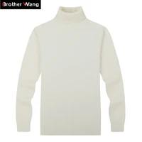 1471 brother wang brand mens casual pullovers sweater classic style fashion slim business turtleneck sweater male black white