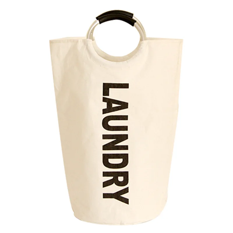 

Canvas Foldable Laundry Basket With Aluminum Handles Storage Bag Large Capacity Clothes Kid Toy Sundries Storage Hamper Portable