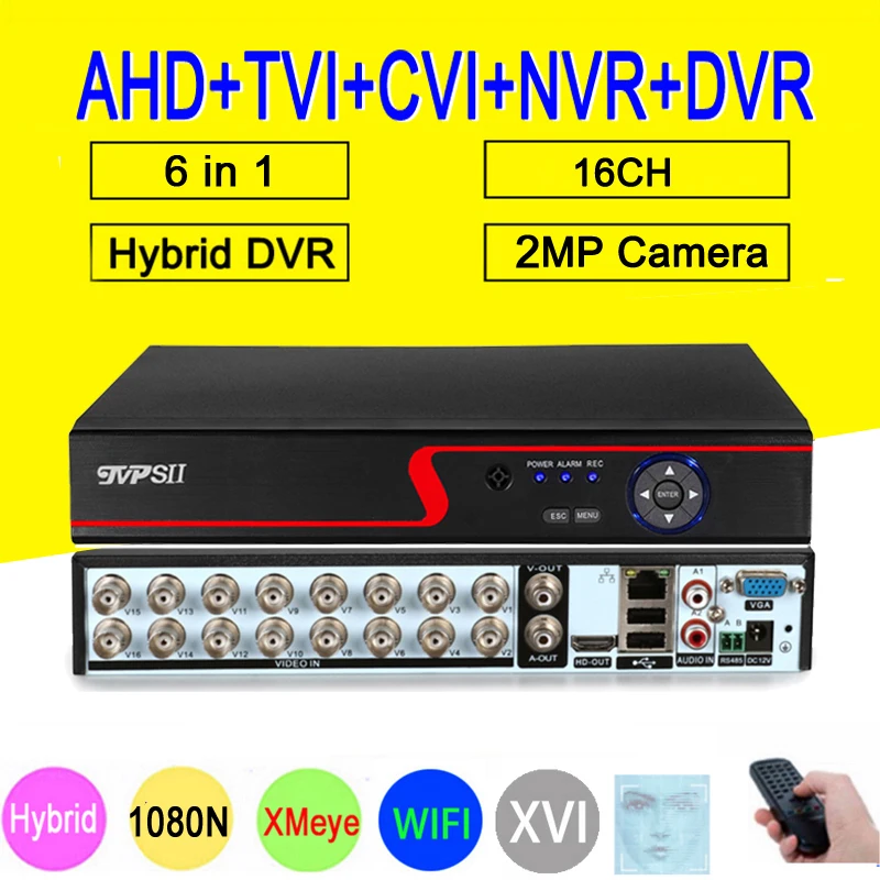 Обнаружение лица с красной панелью 1080N Xmeye Auido H.265 + 16 каналов 16 каналов 6 в 1 Wi-Fi Гибридный XVI NVR CVI TVi AHD CCTV DVR