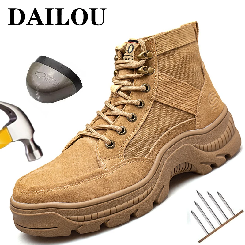 

Safety Shoes Men's Anti-puncture Steel Toe Cap Outdoor Desert Combat Boots Hiking Boots Military Boots Indestructible Work Boots