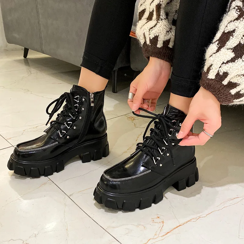 

MoonMeek 2020 Women boots genuine leather ankle boots thick heels square toe black apricot color ladies shoes autumn winter