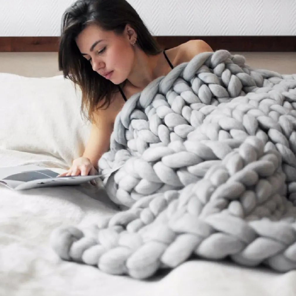 

Comfortable Keep Warm Soft Thick Line Giant Yarn Knitted Blanket Handmade Manual Weaving Photography Props Blankets