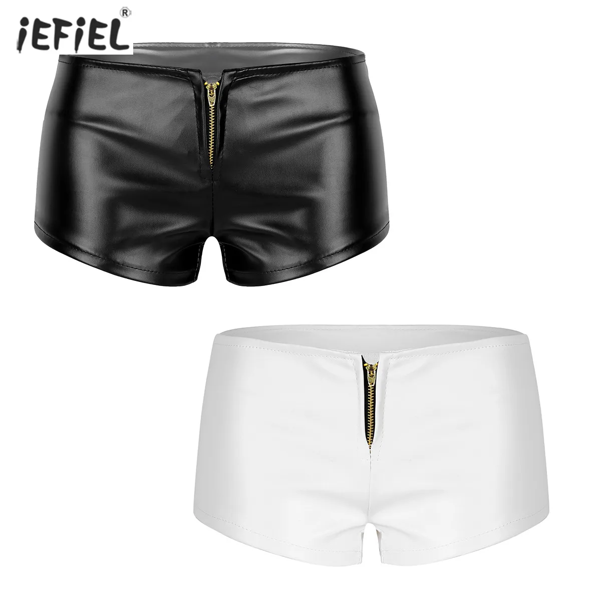 Женские кожаные шорты Wetlook Короткие мини штаны на молнии спереди с низкой талией