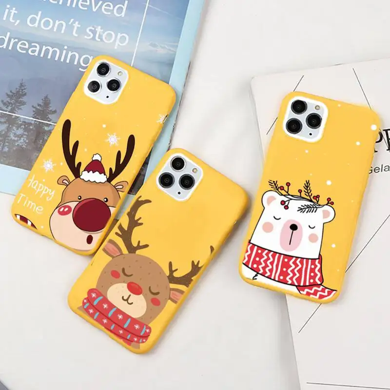 

Christmas Series Phone Case For IPhone 6 6s 7 8 Plus X Xs Xr Xsmax 11 12 Pro Promax 12mini Candy Yellow Silicone Cover