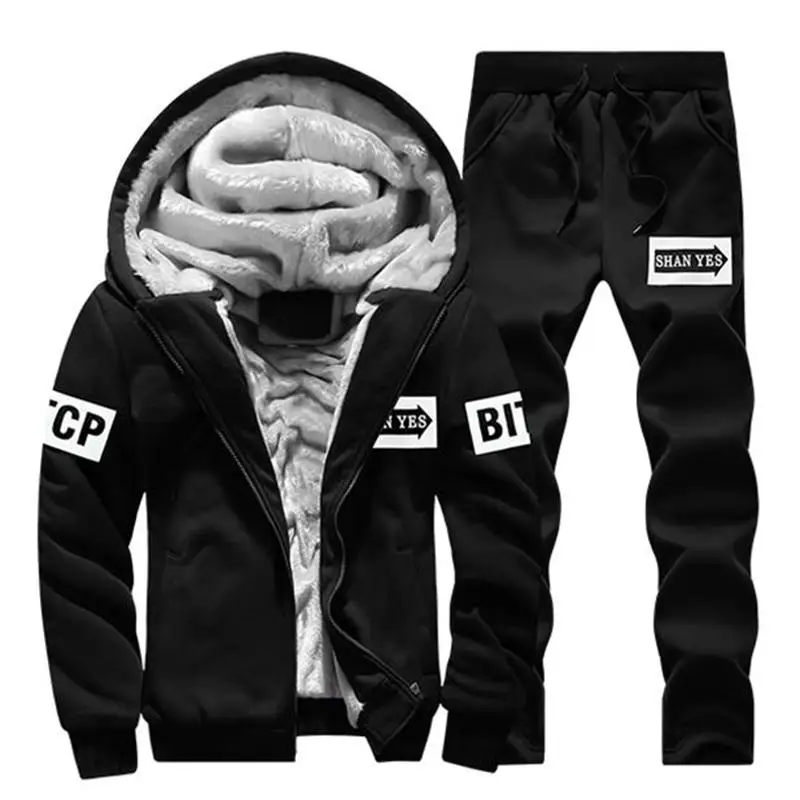 

Winter Hooded Men 2021 Casual Warm Mens Hoodies Pant Set Sweatshirts Thick Jacket Male Embroidery Designer Moleton Masculino