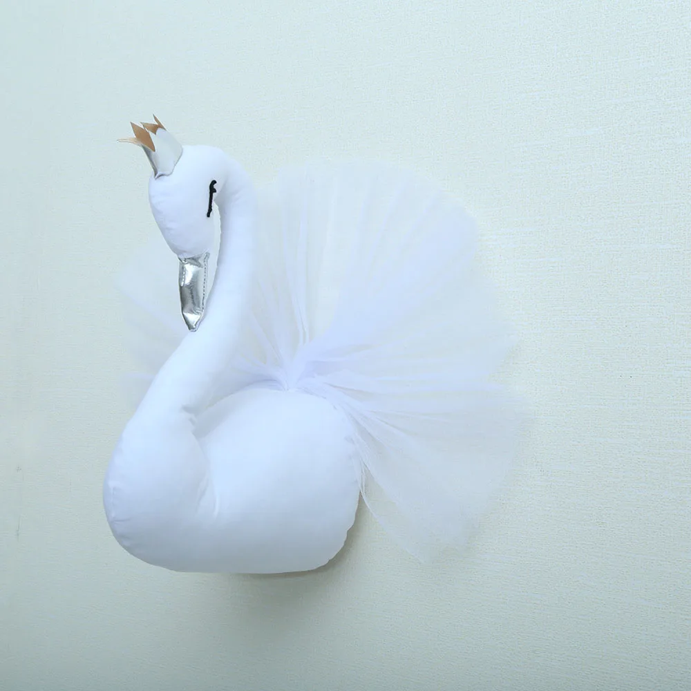 white swan 3D Фея Лебедь голова настенное крепление принцесса розовые куклы-Лебедь чучела голова животного Настенный декор мягкие игрушки для детской комнаты - Цвет: white swan