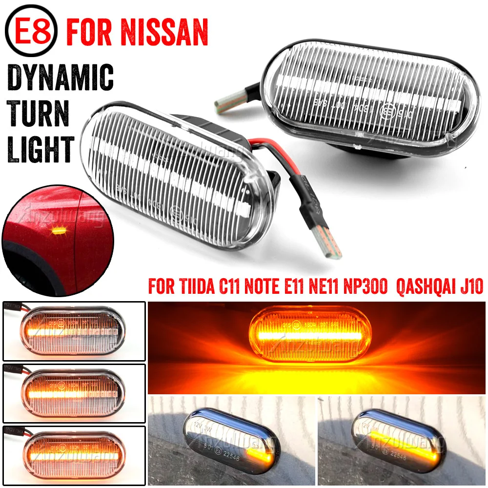 

For Nissan Tiida Note Micra Navara Qashqai Cube Camiones Dualis Frontier LED Dynamic Car Blinker Side Marker Turn Signal Lights