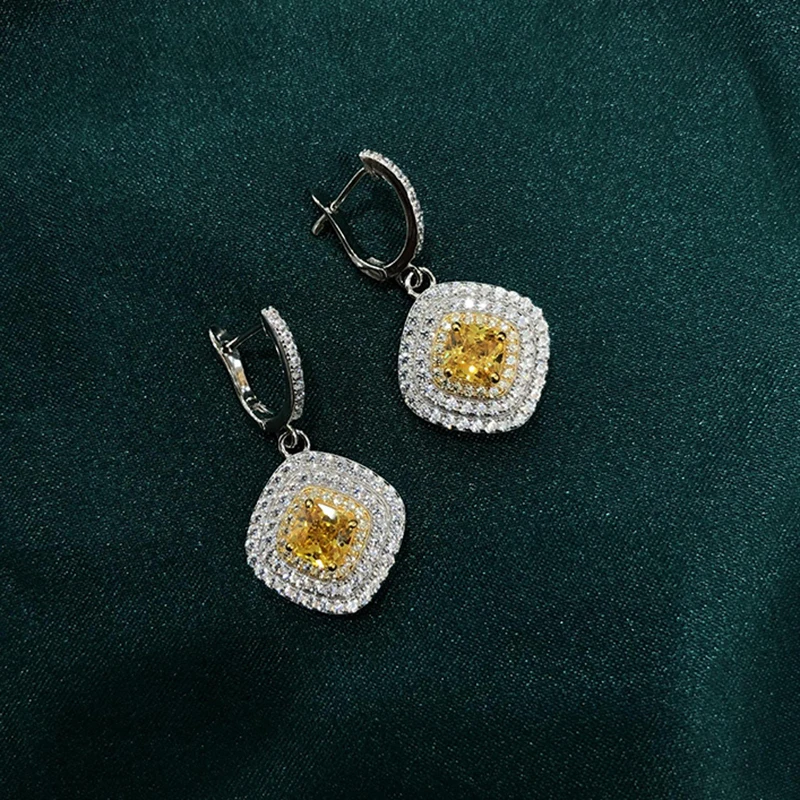 

2021 Fashion Sterling Silver 925 High Quality Yellow Ear Clips Sparkling Earrings For Women Party Wedding Jewelry Gifts