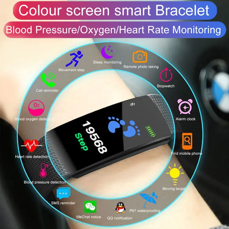 Новый браслет для здоровья пульсометр кровяное давление смарт 115 plus 0 96 дюйма