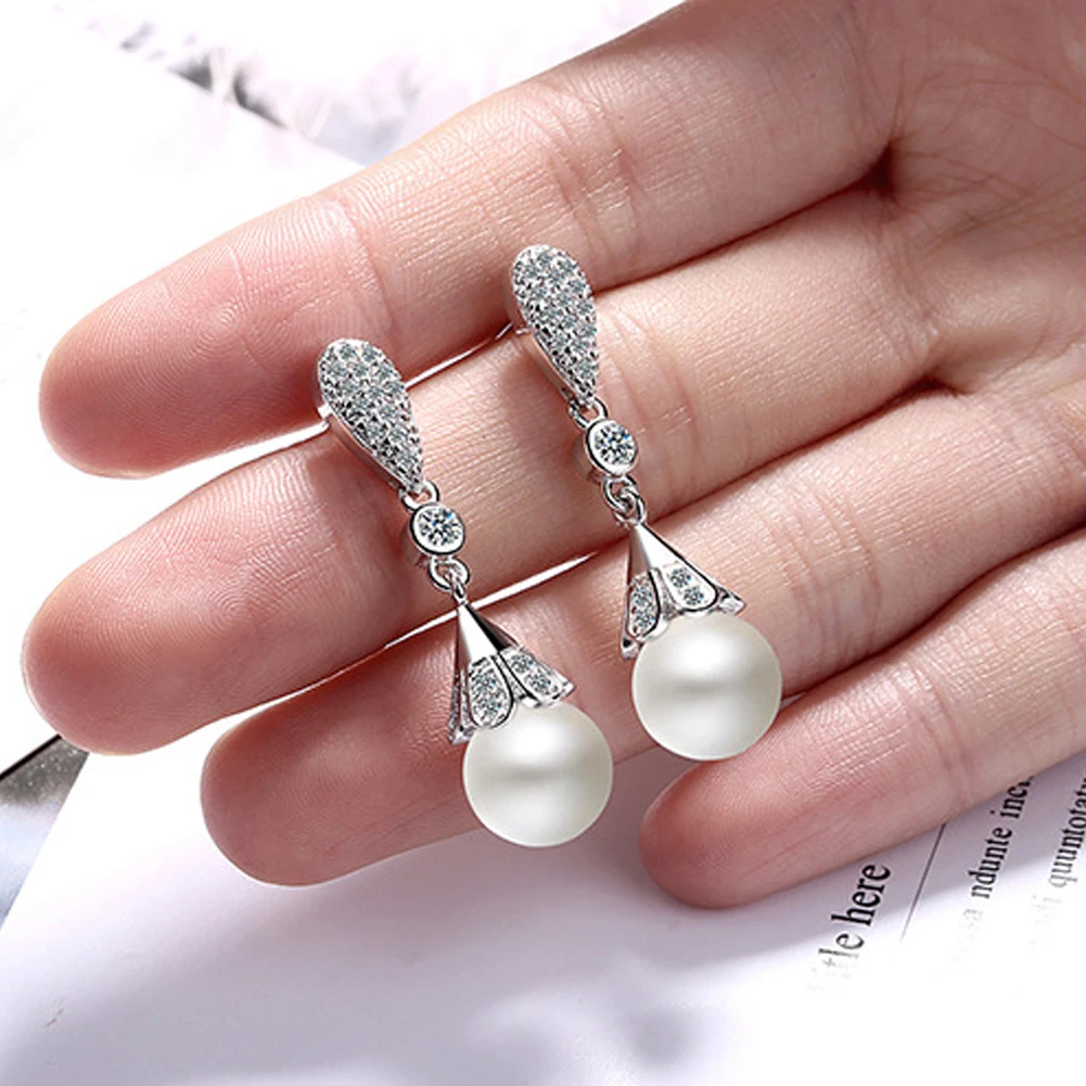 

Factory Direct Selling Hot Drop Pearl Rhinestone Earrings Jewelry Wholesale With Round Pearl Long Earrings Wedding Jewelry
