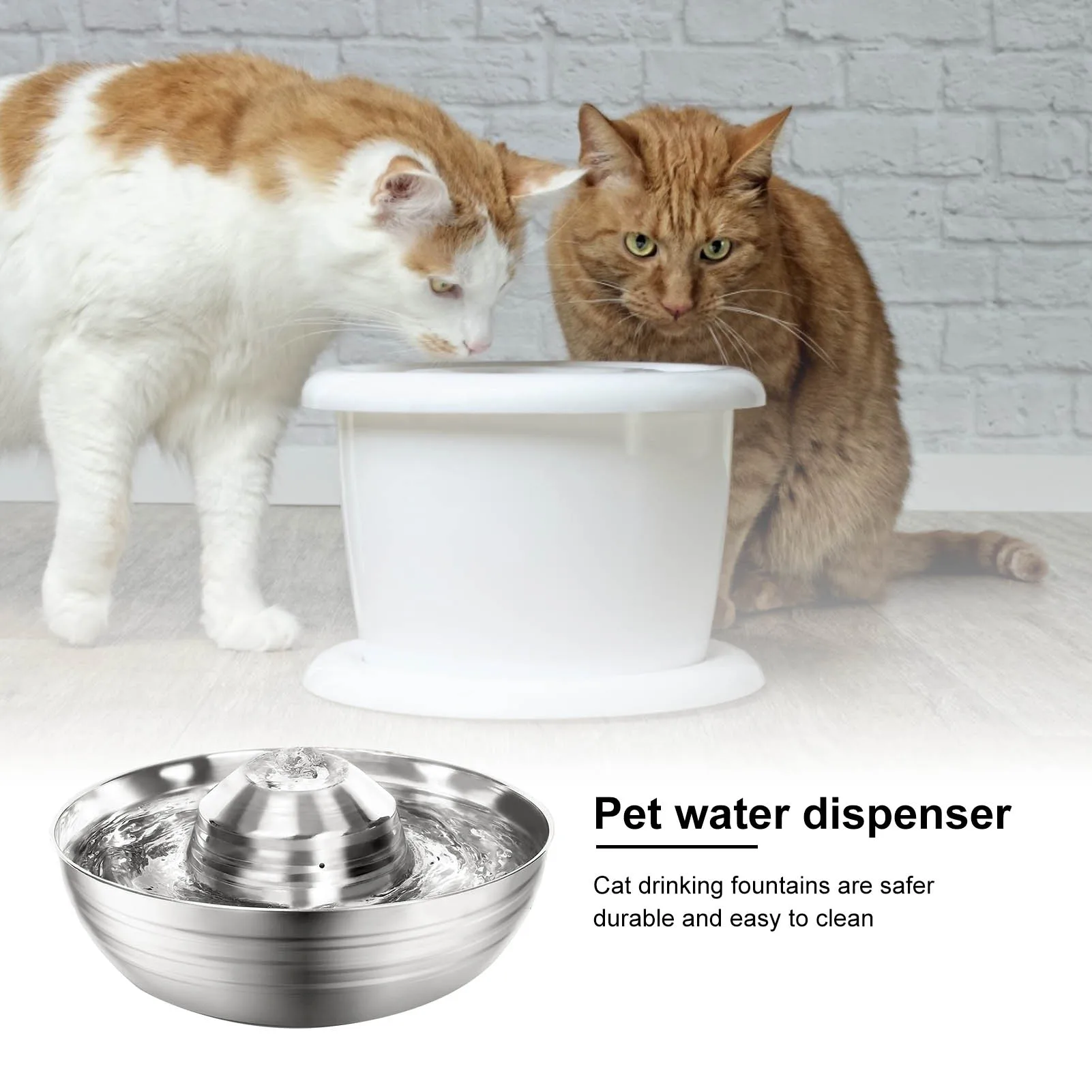 

Stainless Pet Fountain 67oz Quiet Filteration Water Dispenser Pet Automatic Water Dispenser Feeder Super Quiet Drinker for cat