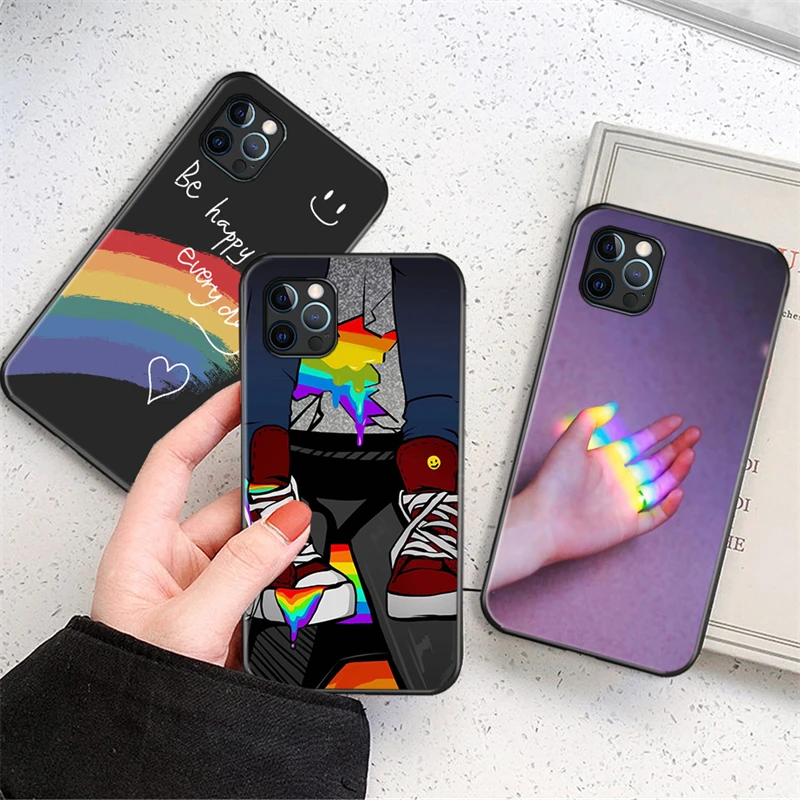 

Rainbow Phone Case For iPhone 12 13 Mini 12 Pro Max X XR XS Max 7 8 6s Plus SE 2020 Silicone Protective Sleeve