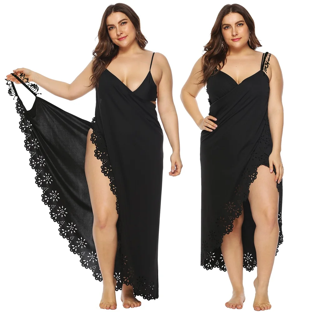 

Hollow Out Beach Cover Ups Women Crisscross Halter Beachwear Long Beach Dress Tunic Swimsuit Cover Up Pareos Sarong Beach Wrap
