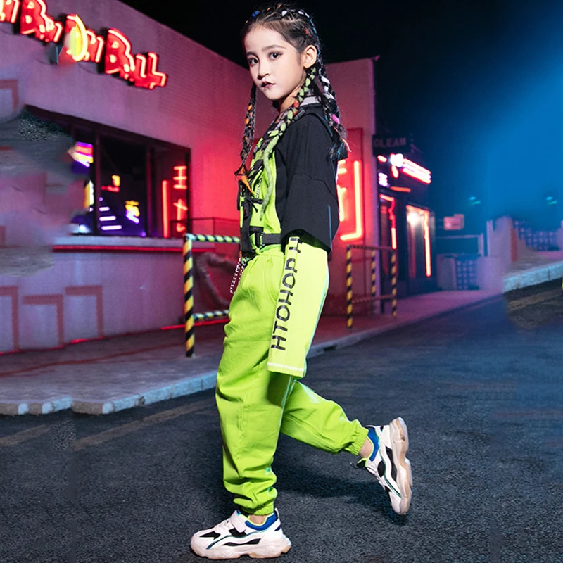 Splicing Top Hip Hop Dance Clothing Kids Fluorescent Green Suit Jazz Dancing Clothes Festival Children Ropa Stage Outfit | Тематическая