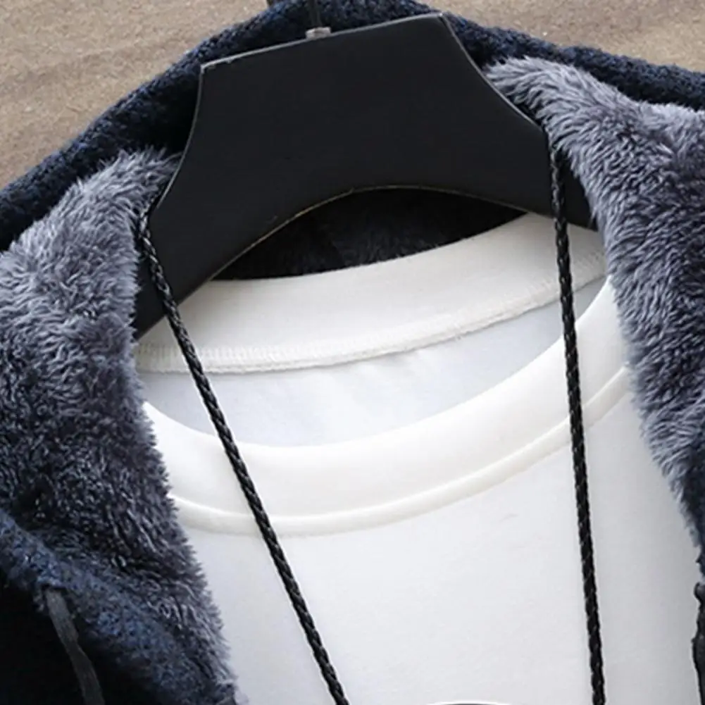 

Men's Winter Hoodies Slim- Fit Long Sleeve Knitted Hooded Cardigan Zip Plush Color Block Outwear Warm Coat 2021