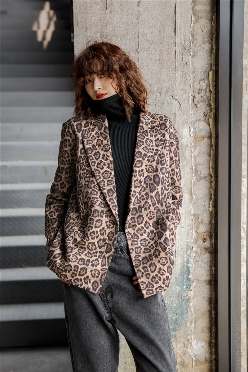 CHEERART двубортный блейзер с леопардовым принтом коричневые стеганые женские