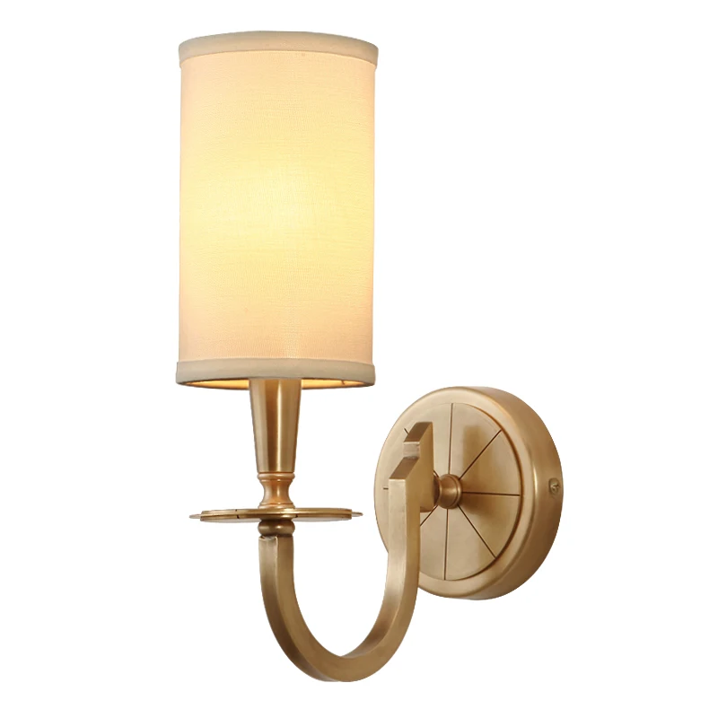 

Hallway Copper indoor Wall Lamp lighting Bedroom Bedside Light Wall sconce European Living Room Cloth shade Copper Wall fixture