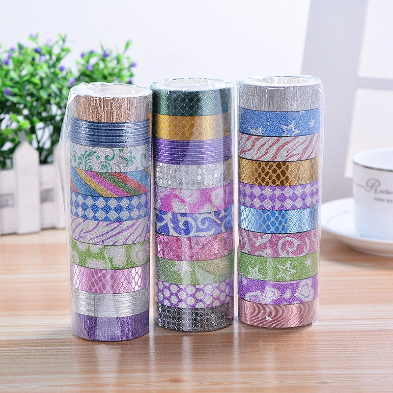 

10 Pcs/set Glitter Glitter Pattern Washi Tape Adhesive Hand Stickers Masking Sticker Tape DIY Crafts Diary Decorative Chris G7C8
