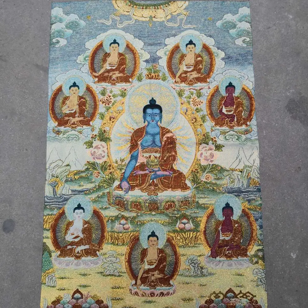 

35"Thangka Embroidery Tibetan Buddhism silk embroidery brocade Nepal Shakyamuni 11 incarnations Medicine Buddha Thangkas