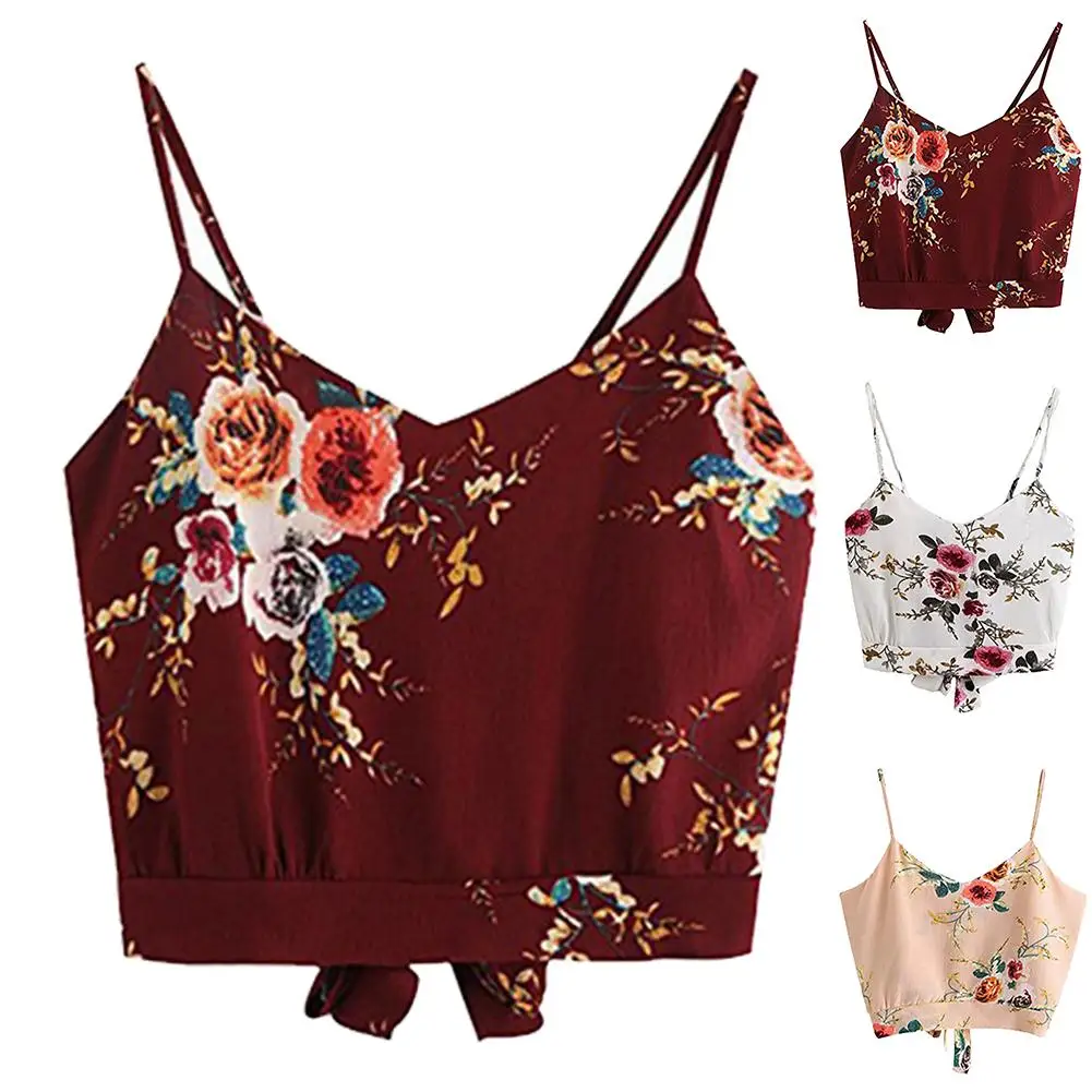 Сексуальный женский жилет с цветочным принтом и v-образным вырезом без рукавов на