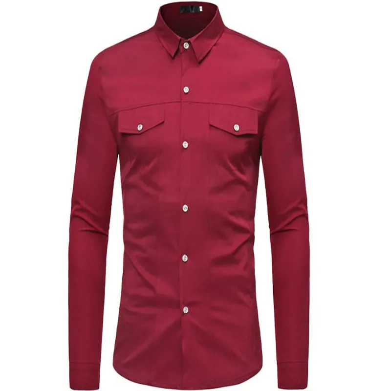Мужская рубашка с длинным рукавом и воротником лацканами большие размеры осень
