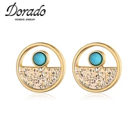 dorado hollow round retro metal stud earrings for women blue stone attractive party fashion gifts 2021 brincos accessories new