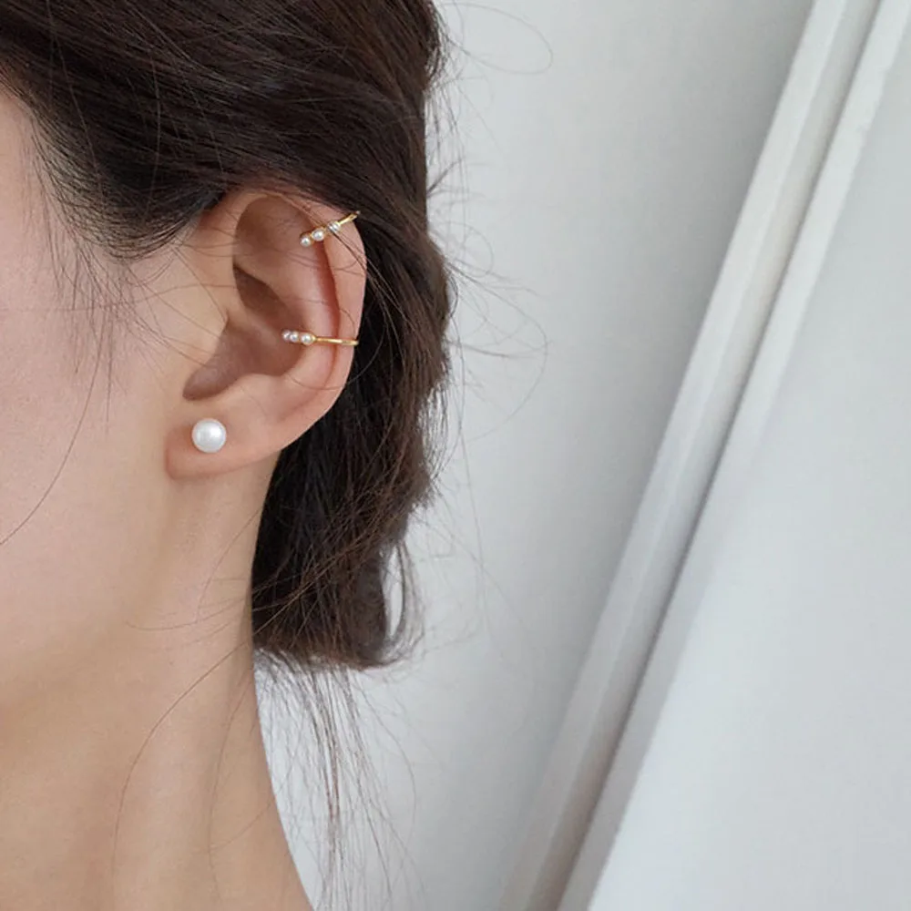 Искусственный жемчуг маленький зажим серьги без пирсинга изящные белые бисерные