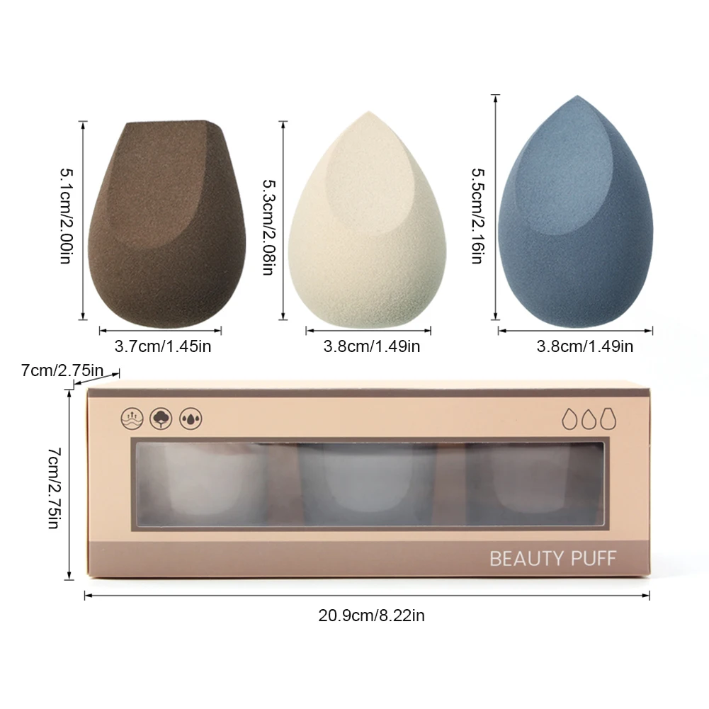 

Makeup Sponge Professional Cosmetic Puff Wet or Dry Use Sponge EggsFoundation Concealer Cream Make Up Soft 3pcs Sponge Puff