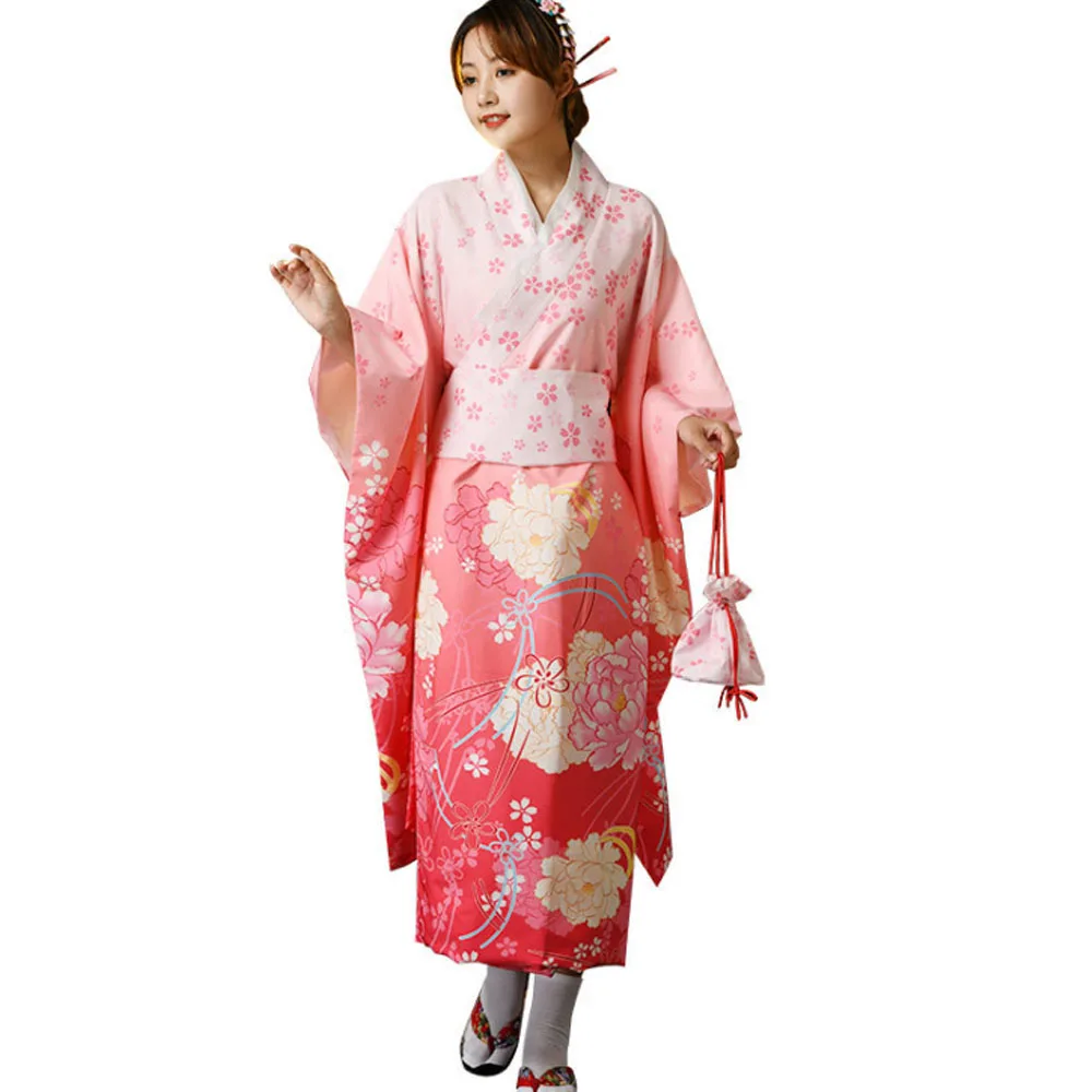 

Japanese Peony Cherry Blossoms Print Furisode Kimono Studio Portrait Archaeus Girl Cosplay Costume Women Home Bathrobe Clothing