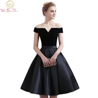 black prom dress women short 2021 a line dress off shoulder satin elegant knee length velour evening gown formal party