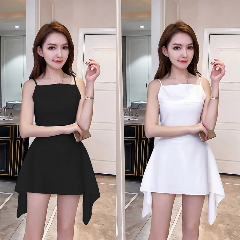 

Spaghetti Strap Dress for Women Slash Neck Fashion Brands Sexy Club Off Shoulder Asymmetric Mini-Dresses Female Summer Style