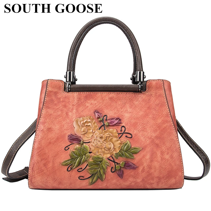 Женская сумка через плечо из натуральной кожи с Цветочным Тиснением | Багаж и