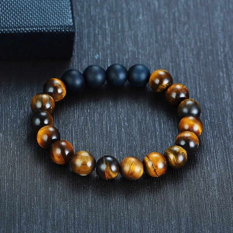 Эластичный браслет для йоги с каменными бусинами тигровый глаз 8 мм мужские и