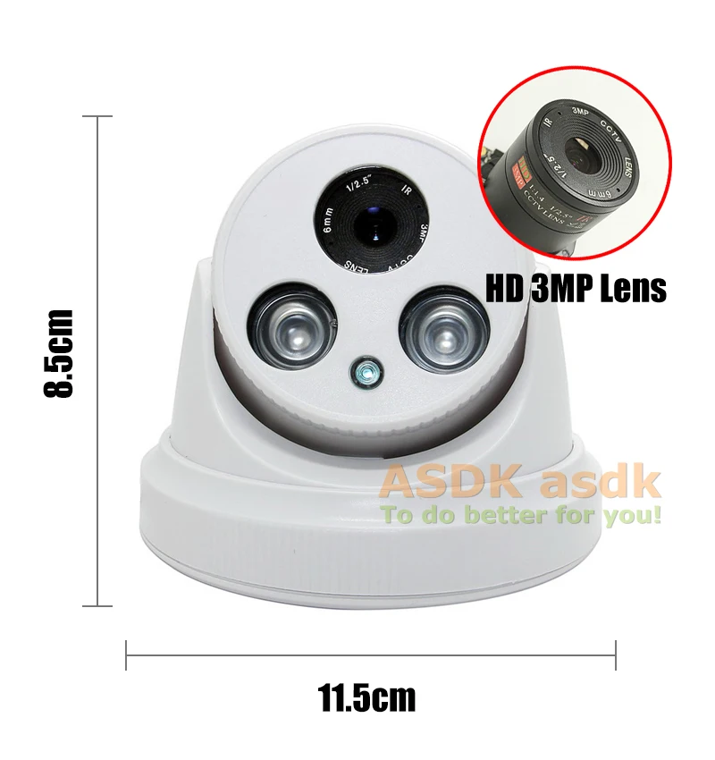H.265 POE 3MP внутренняя IP камера 1296 P/1080 P 2 Массив светодиодный ИК купольная ONVIF система