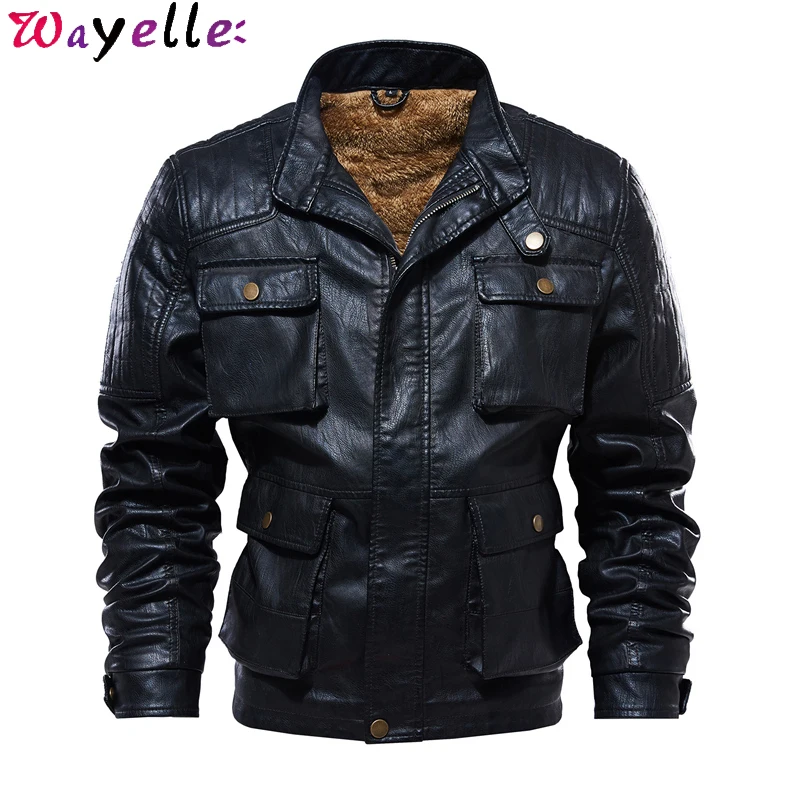 Мужская куртка из искусственной кожи 2019 зимняя повседневная утолщенная флисовая