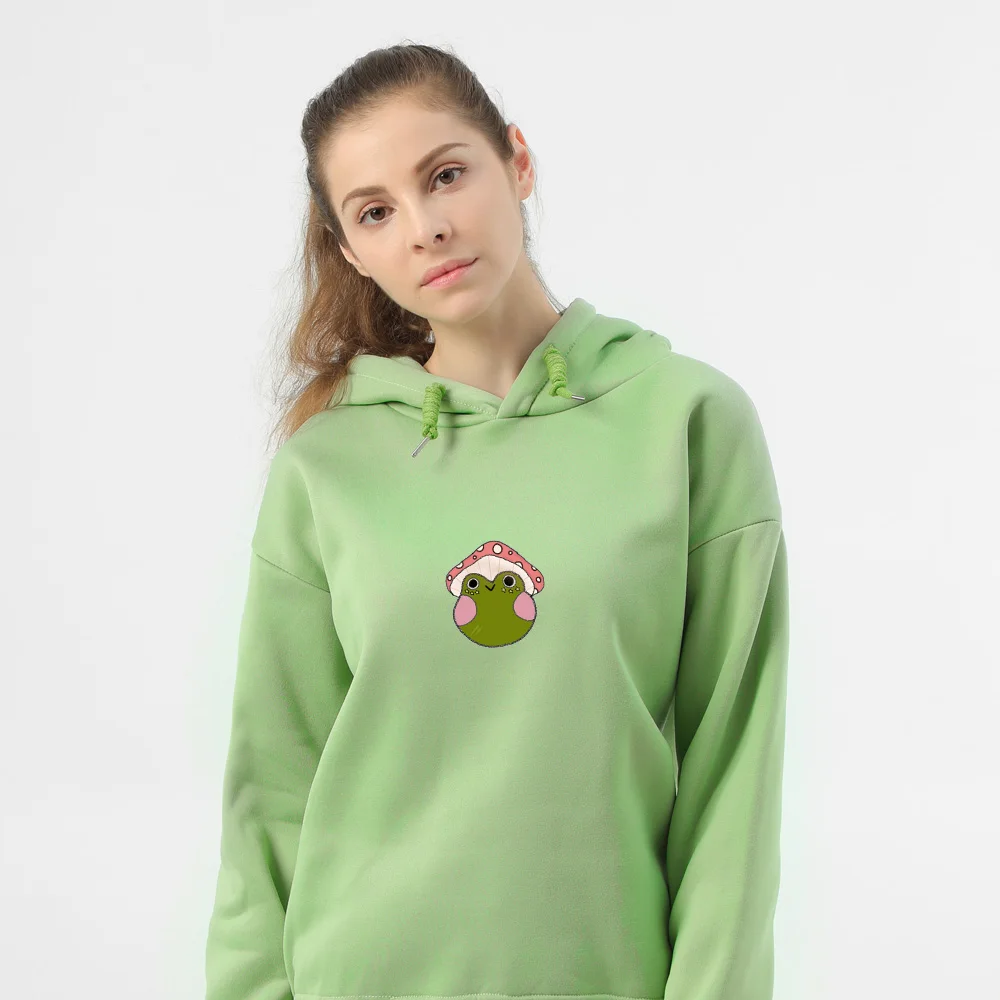 Loose Pink Hoodies Women Vintage Sweatshirt Aesthetic Frog Aesthetic Fleece Drawstring Pullover Sweetshirt Streetwear Unisex Top