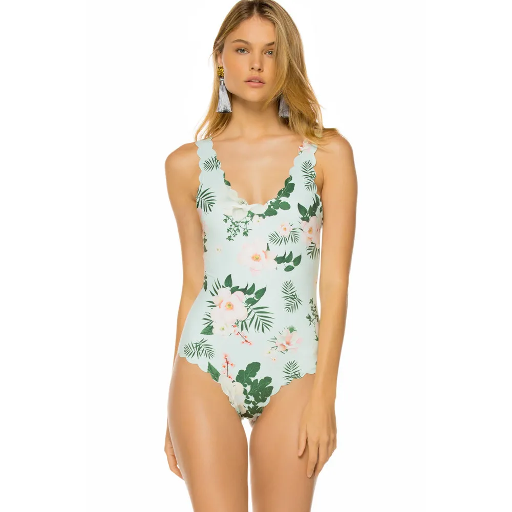 

Sexy Printing Floral One Piece Swimsuit Women Monokini Backless V-neck Push Up Padded Bikini Swimsuit Swimwear Bathing Suit