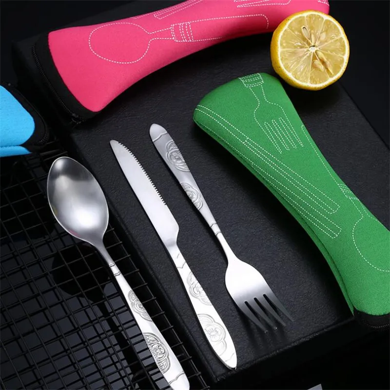 3 шт./набор дорожные столовые приборы из нержавеющей стали |