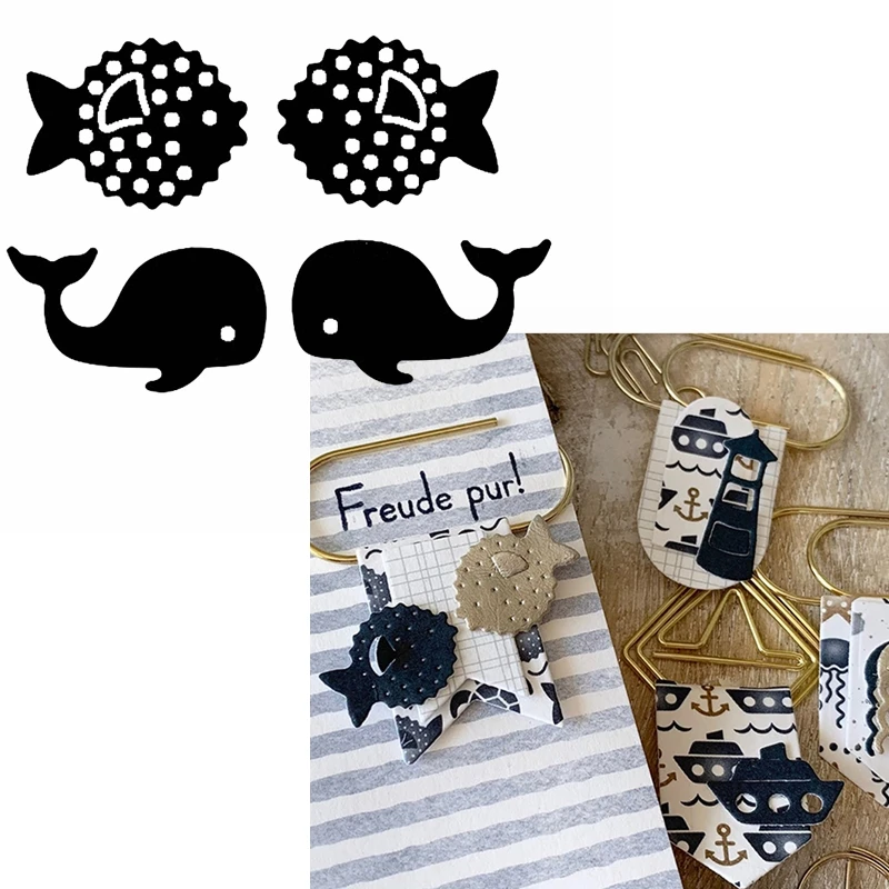 Крошечная пара металлические Вырубные штампы в виде рыбы и Кита вырубки животных