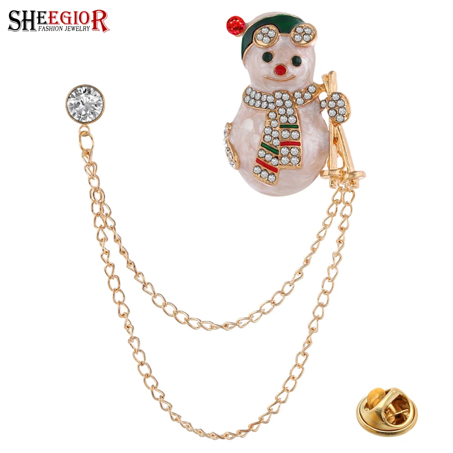 Брошь с милым снеговиком из горного хрусталя металлические мужские значки