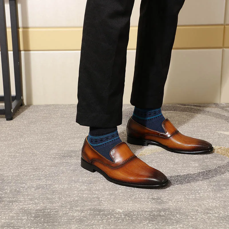 

Handmade Men's Breathable Loafer Shoes Genuine Leather Brown Black Slip On Comfortable Office Dress Shoes Men Wedding Shoes