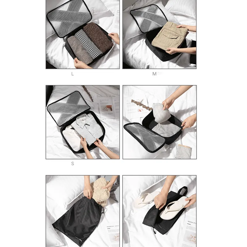 

New Breathable Travel Bag 6 Pcs Packing Cubes Luggage Packing Organizers Weekend Bag Shoe Bag Fit 26" Carry on Suitcase