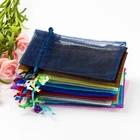 50 шт прозрачные шифоновые сумочки из органзы на шнурке, Рождественская Новогодняя коробочка для конфет на вечеринку, подарочные сумки для шоколада