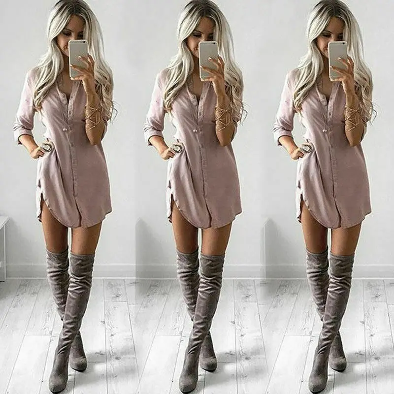 

Fashion Women Dress Summer Sexy Dress Cool Casual Shirt Dress Tunic Top Ladies Loose Blouse Mini Dress Streetwear Uniform