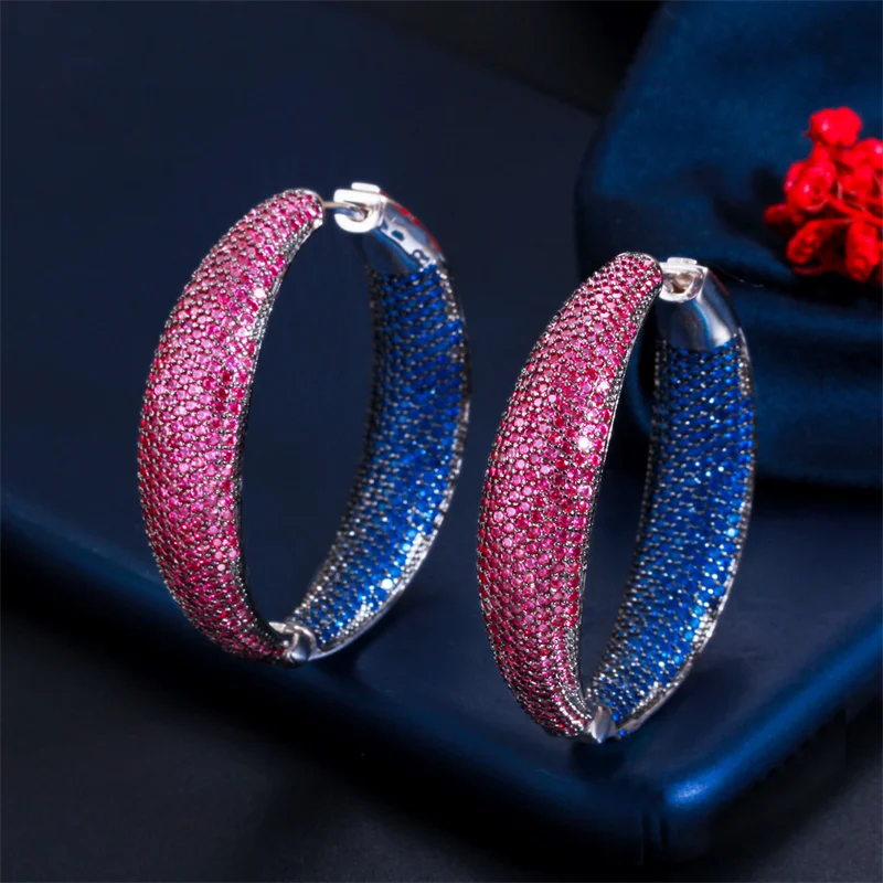 

Luxury Micro Pave Cubic Zirconia Hoop Earrings For Women Hyperbole Round Big Statement Earrings Party Jewelry