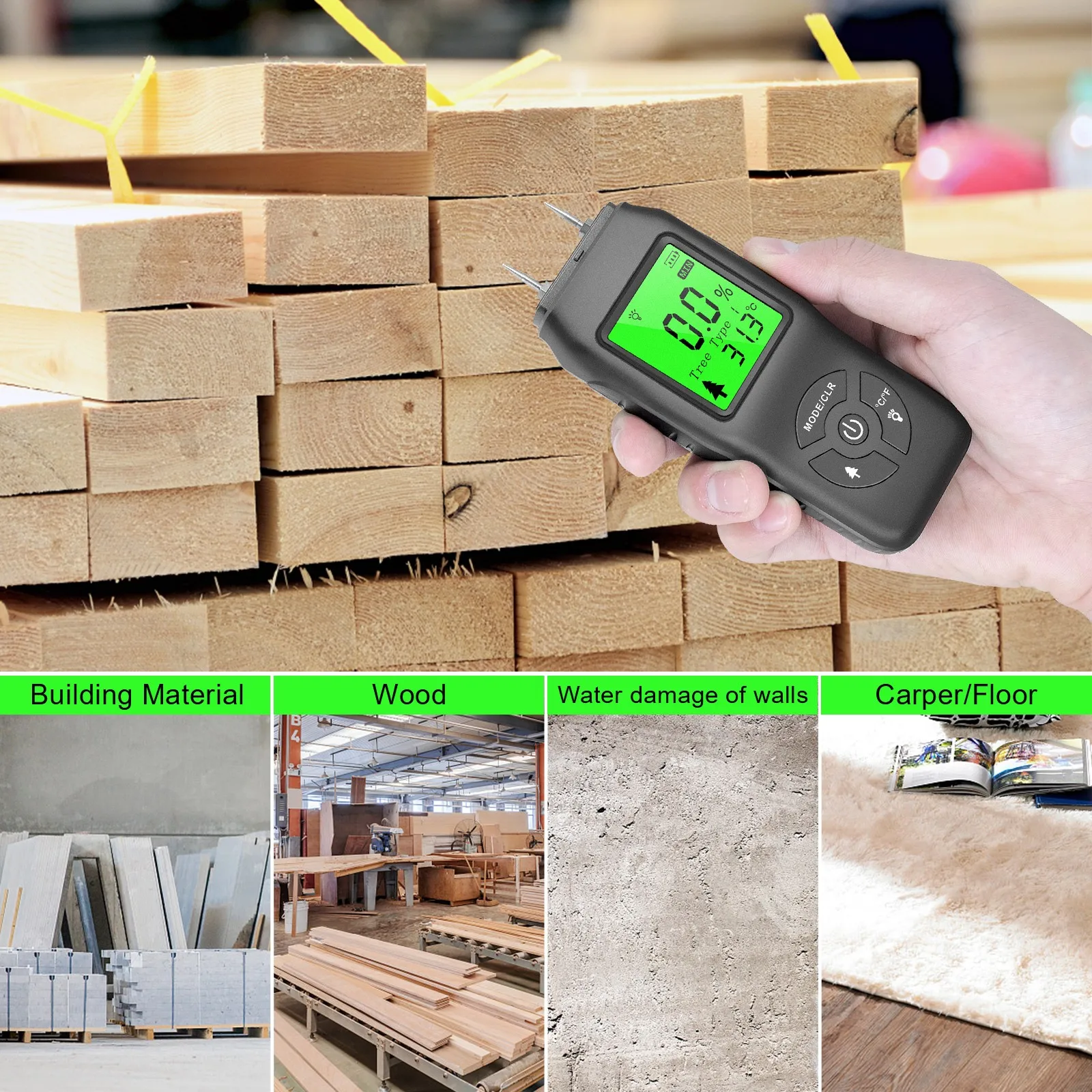 

Durable Practical Quality Hygrometer Wood Moisture Meter Wood 0% To 99.9%