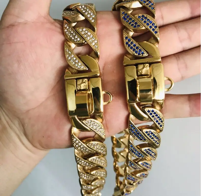 Prezzo 32 Millimetri Diamante Collare Di Cane Catena In Acciaio Inox Di Strass Metallo Di Grandi Dimensioni Collare Di Cane Pitbull Bulldog Pet Collana Rottweiler