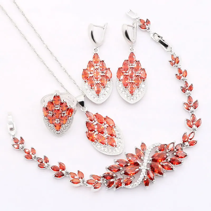 

Dandy Will Silver 925 Costume Jewelry Sets For Women Red Party/Wedding Necklace Earrings Ring Pendant Bracelets